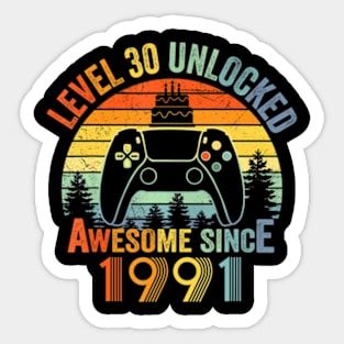 Level 30 Unlocked Video Gamer 30 Years Old 30 Birthday Sticker